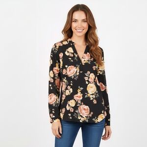 Forever 21 Sheer Floral Print Blouse Flowy Neck Top Size M Botanical Career